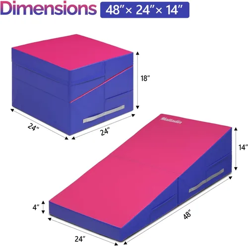 Miniatura 4 de Matladin Incline - Tapete de gimnasia con cuña de queso, 48 x 24 x 14 pulgadas, plegable, para niños y niñas, entrenamiento en casa