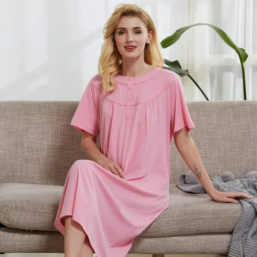 Miniatura 4 de Keyocean - Camisón de algodón para mujer, suave, cómodo, ligero, manga corta, vestido de casa, ropa de dormir, ropa de sala para verano.
