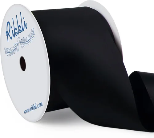 Ribbli - Cinta de satén negra de doble cara, 2 pulgadas x 10 yardas, uso para ramo de lazos, envoltura de regalos, arreglos florales, decoración de