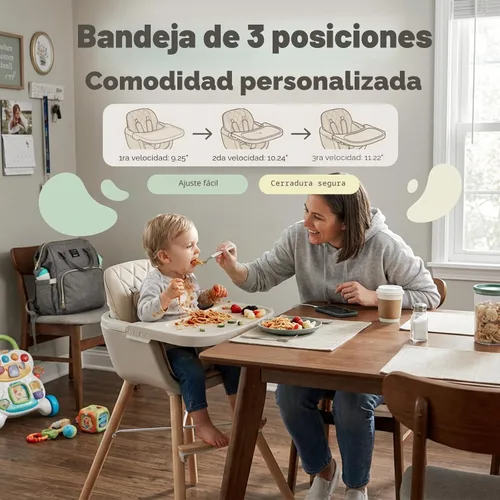 Miniatura 6 de Mallify Silla alta de madera 3 en 1, sillas altas convertibles para bebés y niños pequeños, silla alta para bebé con patas ajustables y bandeja apta