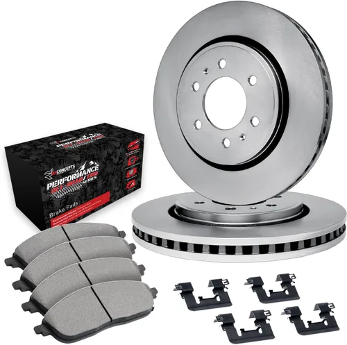 R1 Concepts Frenos delanteros y rotores | Hardware incluido | Kit de pastillas de freno y rotores delanteros Off-Road/Remolque | Compatible con