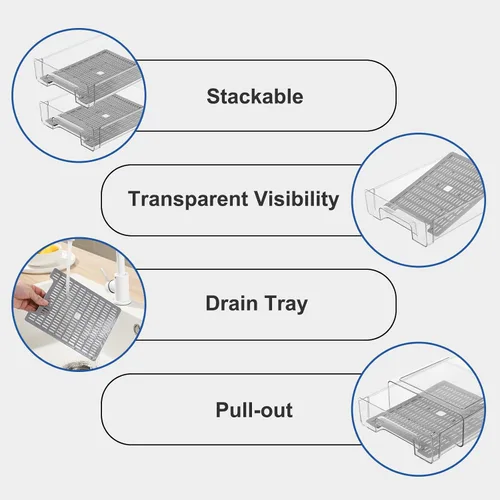 Miniatura 4 de Cajones organizadores de refrigerador transparentes extraíbles con escurridor, contenedores de almacenamiento apilables para refrigerador