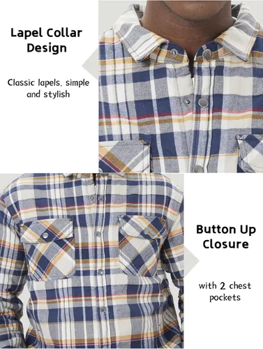 Miniatura 2 de MAGCOMSEN Chaqueta tipo camisa de franela para hombre con forro acolchado de manga larga a cuadros, con botones, gruesa, para invierno