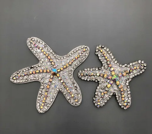 2 piezas de parches de lentejuelas con diamantes de imitación de estrella de mar brillantes, parches decorativos para coser estrellas, bricolaje,