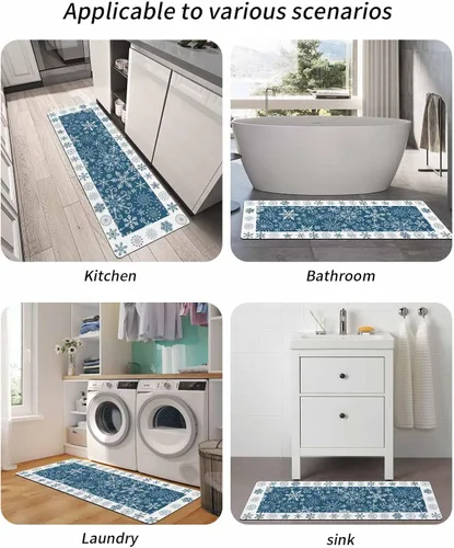 Miniatura 6 de Tapete de baño azul de Navidad para bañera, antideslizante, de secado rápido y absorbente, tierra de diatomeas, fregadero, dormitorio, cocina