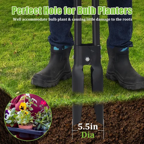 Miniatura 4 de Excavadora de agujeros para postes de 4.5 pies, resistente con cuchillas afiladas duales, herramienta manual profesional para jardinería