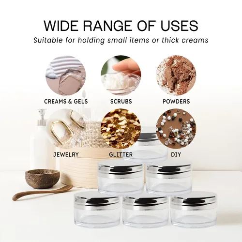 Miniatura 5 de Beauticom - Tarros transparentes redondos de acrílico con tapas para bálsamos labiales, cremas, maquillaje, cosméticos, muestras, ungüentos y otros