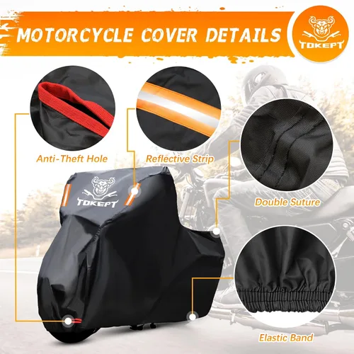 Miniatura 3 de Cubierta para motocicleta negra, tela Oxford 210D todo clima, protección contra el agua y el sol, cubierta para vehículo de 86 pulgadas para Harley