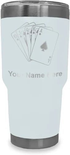 Miniatura 10 de LaserGram Vaso aislado al vacío de 20 onzas, tarjetas de póquer Royal Flush con grabado personalizado incluido (negro)