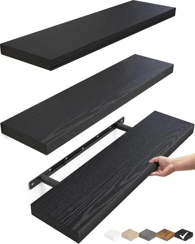 Miniatura 12 de BAYKA Estantes flotantes para pared, estantes de madera rústica montados en la pared para baño, dormitorio, sala de estar, cocina, estante colgante