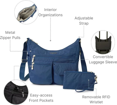 Miniatura 95 de Baggallini womens Everywhere Bagg Crossbody Women 11x9 Lightweight Nylon Hobo Water-resistant Travel Bag W/Rfid