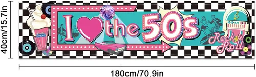Miniatura 2 de Cartel de I Love The 50's – Decoraciones de fiesta temática de rock and roll de los años 50, fondo de pared para cabina de fotos, suministros