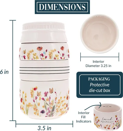 Miniatura 3 de Pavilion Gift Company - Loved Beyond Measure - Taza medidora de cerámica apilable de 6 pulgadas - ¼, ⅓, ½, 1 taza, rústica, antigua, diseño
