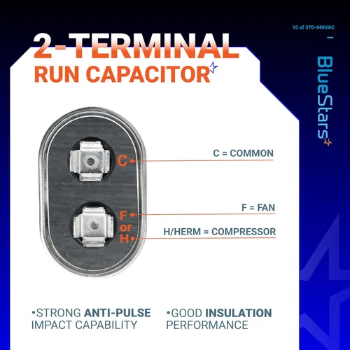 Miniatura 4 de [Listado UL] BlueStars 10 uF ± 5% MFD 370/440V CBB65 CBB65A Pieza de Repuesto de Capacitor de Arranque y Funcionamiento Ovalado - Capacitores