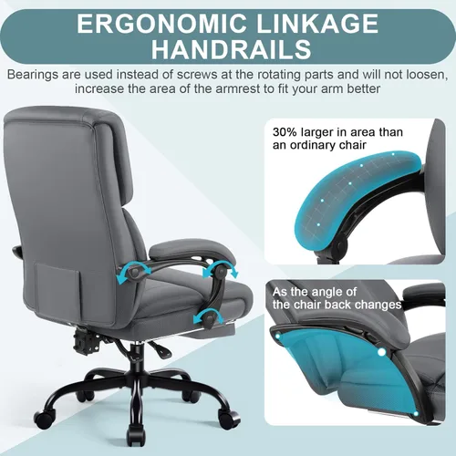 Miniatura 6 de Silla de oficina ejecutiva, silla de escritorio ergonómica y cómoda con reposapiés y reposabrazos acolchados, piel sintética resistente para Negro