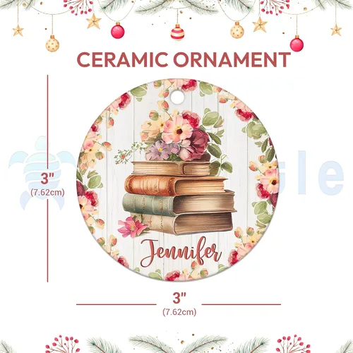 Miniatura 3 de Hyturtle Adorno de Navidad personalizado para amantes de los libros, adorno de cerámica con nombre personalizado de Just A Girl Who Loves Bookworm