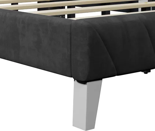 Miniatura 6 de Marco de cama tapizado de terciopelo contemporáneo con acolchado de canal y ribete de cabeza de clavos, no necesita somier (negro, matrimonial)