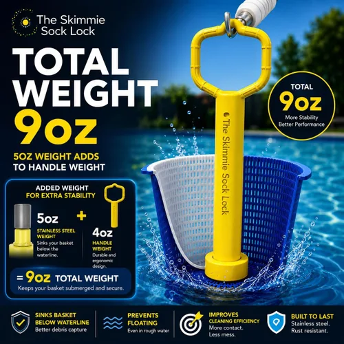Miniatura 5 de Skimmie Sock Lock - Máxima comodidad de limpieza de piscinas: mango extraíble para calcetines Skimmer mantiene los desechos dentro, incluso cuando