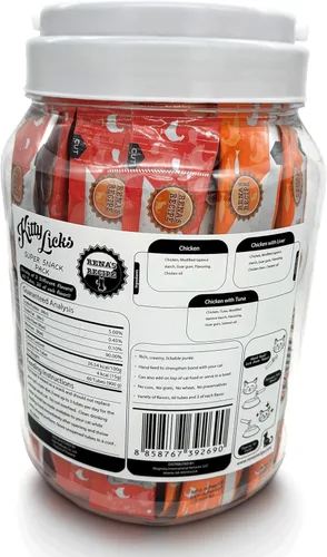 Miniatura 7 de Rena's Recipe Kitty Licks Lickable Cat Treats - Paquete variado de 60 tubos cremosos para gatos, puré sin granos, paquete de golosinas para exprimir