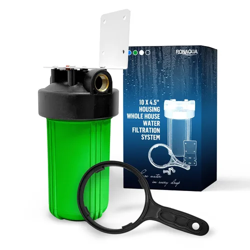 Miniatura 15 de Sistema purificador de filtro para toda la casa de 10 x 4.5 pulgadas de alta capacidad para agua de pozos o ciudades, botón de alivio de Azul