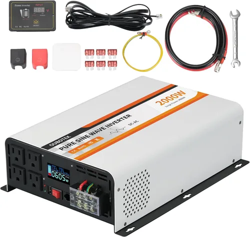 Inversor de onda sinusoidal pura de 2000 W, convertidor de 12 V CC a 120 V CA para vehículos, barco, campamento, sistema solar al aire libre,