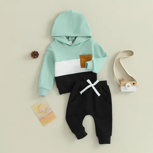 Miniatura 175 de Conjunto de ropa de otoño e invierno para bebé y niño, sudadera larga con capucha y pantalones para niños pequeños, 6, 12, 18, 24 meses, 2T