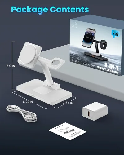 Miniatura 2 de Estación de carga inalámbrica MagSafe 3 en 1: Soporte plegable portátil JoyGeek para iPhone 17 16 15 14 13 Pro Max Plus, Apple Watch, AirPods Pro