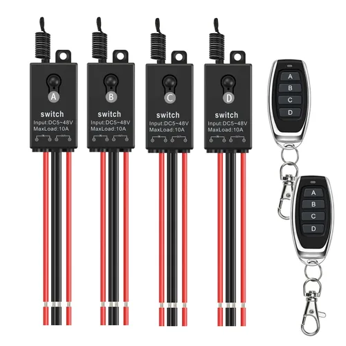 Miniatura 12 de Interruptor de control remoto de 12 V, mini interruptores inalámbricos de 2 vías, relé CC de 12 V/24 V/48 V/10 A con alcance largo de 328 pies