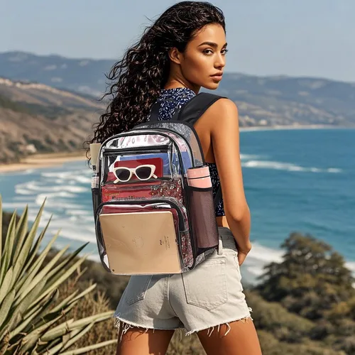 Miniatura 3 de MAY TREE Mochila Transparente Aprobada para Estadios para Mujeres y Hombres, Bolsa Transparente para Eventos, Negro, Grande