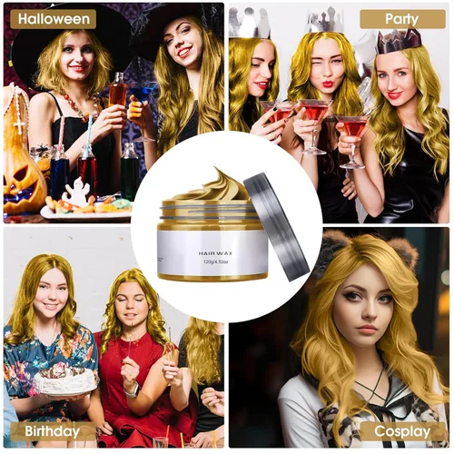 Miniatura 2 de Cera temporal de color dorado para el cabello, color rubio para hombres y mujeres, cera de tinte para el cabello, arcilla lavable para niñas de 4