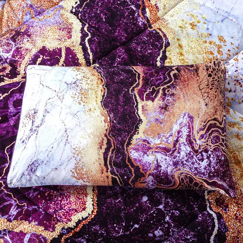 Miniatura 6 de Juego de edredón de mármol morado, tamaño Queen, 3 piezas (1 edredón + 2 fundas de almohada), diseño de acuarela de lava volcánica, edredón