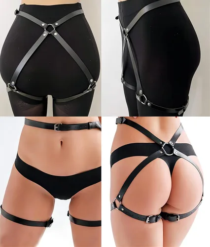 Miniatura 4 de Cadenas de cuerpo de cuero punk, arnés sexy para el vientre, cinturón gótico, fiesta, rave, muslo, pierna, liguero, accesorios de joyería