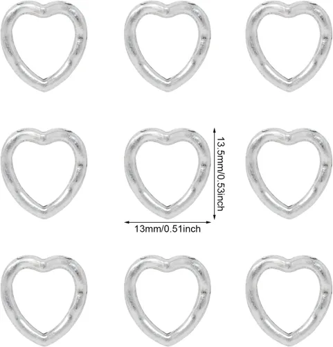 Miniatura 2 de Honbay 100 cuentas de corazón hueco de aleación, cuentas sueltas de metal en forma de corazón, marco de cuentas para aretes, pulseras, collares