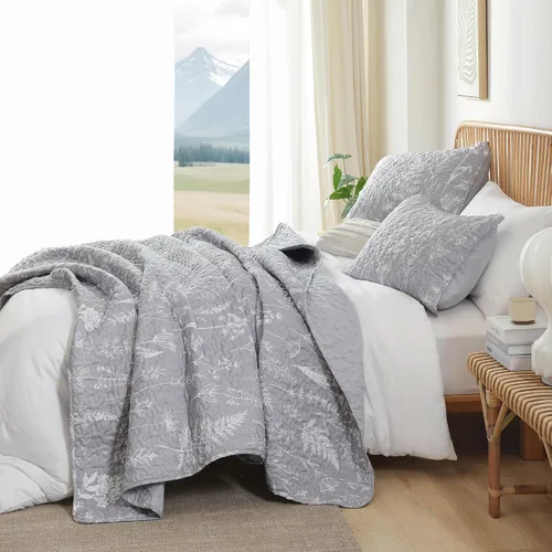 Miniatura 6 de JANZAA Juego de colcha tamaño Queen de 3 piezas con patrón floral, de microfibra ligera, ropa de cama reversible, 1 colcha y 2 fundas de almohada