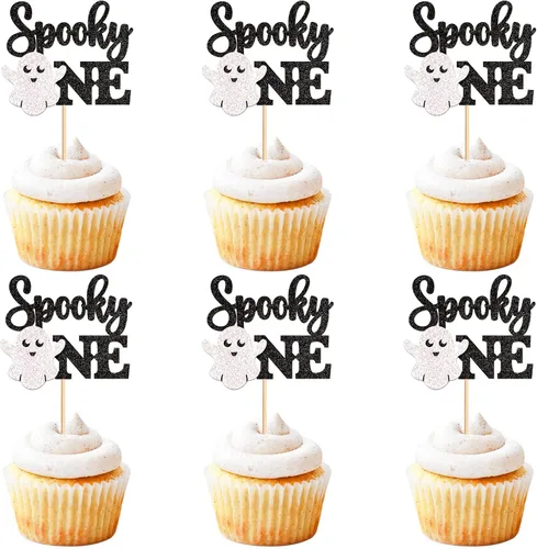 Miniatura 12 de 24 piezas de Halloween Baby Boo Cupcake Toppers Boo Ghost Cupcake Picks Baby Shower Halloween Boy Girl First Birthday Party Decoración Suministros