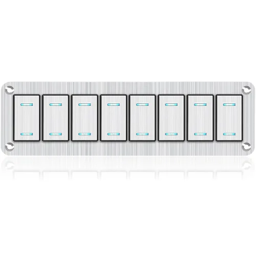 Miniatura 34 de Panel de interruptor basculante de aluminio de 2 vías, impermeable, precableado con retroiluminación azul, interruptor de palanca