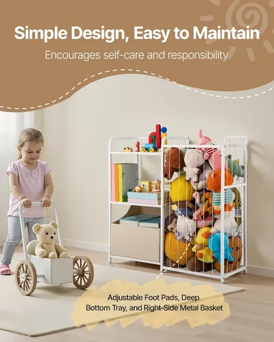 Miniatura 5 de VEVOR Estantería infantil y almacenamiento de animales de peluche, organizador de almacenamiento de juguetes, estante de libros de 2 niveles