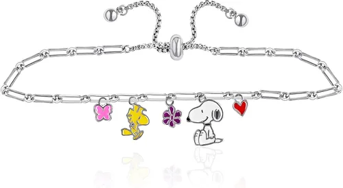 Miniatura 5 de Pulsera de abalorios ajustable para mujer Peanuts - Pulsera de abalorios de esmalte bañado en plata con Snoopy - Licencia