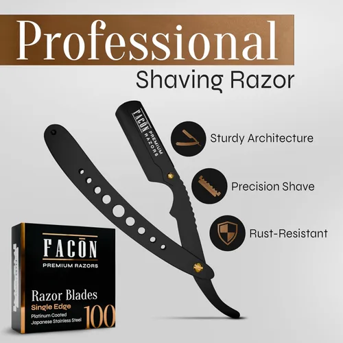 Miniatura 2 de Facón Navajas rectas para hombres - Kit de navaja de barbero profesional de borde recto con 100 cuchillas, afeitadora clásica de acero inoxidable El