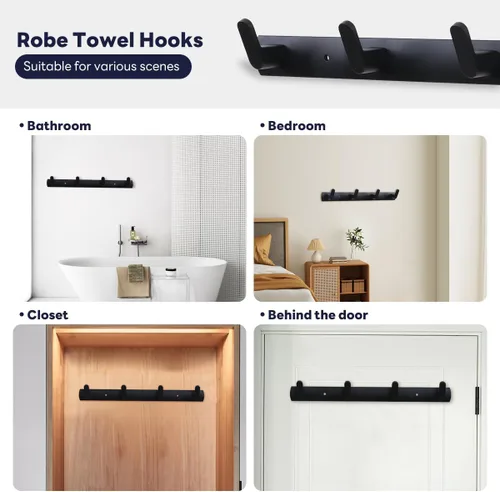 Miniatura 4 de Ganchos multifuncionales para toallas de bata, ganchos de pared para ropa no perforados, ganchos de aluminio para colocar armarios, baños, pasillos