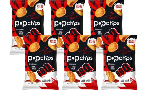 Miniatura 6 de Popchips Paquete variado de papas fritas, sal marina, barbacoa, crema agria y cebolla, 12 bolsas de una sola porción de 0.8 onzas, sin gluten