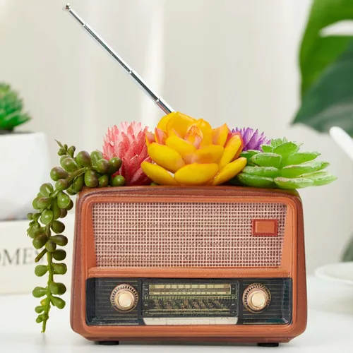 Macetero decorativo de radio, regalo de plantas, decoración de escritorio, maceta para plantas de interior, radio, estante vintage, decoración de