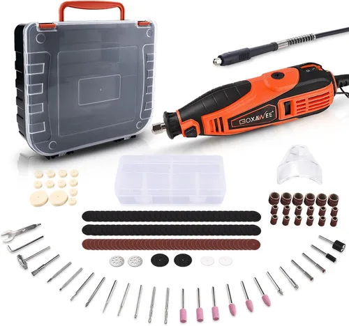 Kit de herramienta giratoria GOXAWEE con 180 accesorios para herramienta giratoria y eje flexible y pinza universal, 5 velocidades variables, Naranja