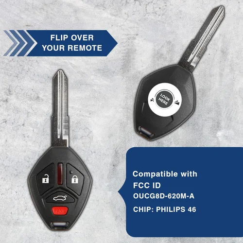 Miniatura 5 de KeylessOption Funda de llave de repuesto para Mitsubishi Eclipse Galant 2007 2008 2009 2010 2011 2012, control remoto de 4 botones OUCG8D-620M-A, se