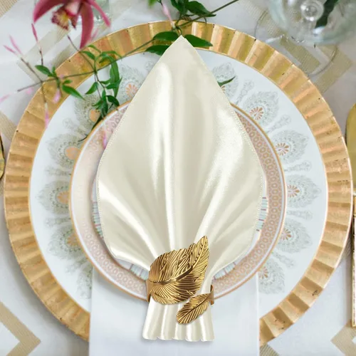 Miniatura 4 de VIJIV Juego de 12 servilletas de tela y juego de 6 anillos de servilleta dorados, 17x17 servilletas de cena cuadradas de satén para mesa, anillos