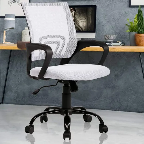 Silla de oficina ergonómica, sillón de escritorio de ordenador con soporte trasero, sillón ejecutivo de ordenador giratorio con malla, silla Blanco