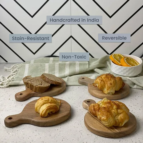 Miniatura 5 de The Fine Living Co. Juego de 4 platos pequeños para servir aperitivos, mini tablas redondas de embutidos, bandeja de madera pequeña de acacia, tabla