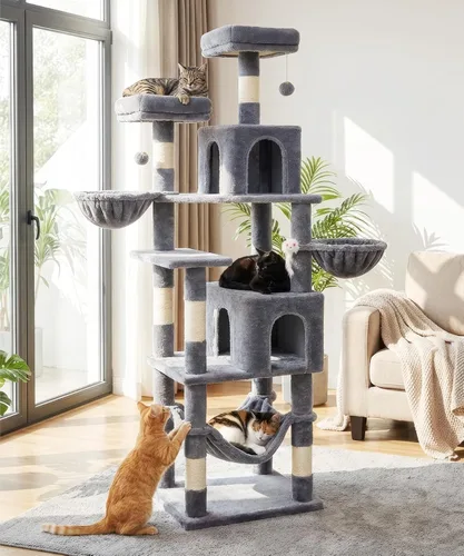 AMHANCIBLE PT18GY - Árbol para gatos, torre para gatos de interior de 70 pulgadas de alto, árbol para gatos de varios niveles con poste rascador,
