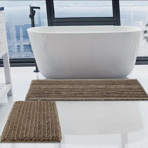 Miniatura 17 de Juego de 2 alfombras de baño de felpilla de lujo, parte inferior de goma termofusible gruesa, antideslizantes, alfombras de baño de secado rápido