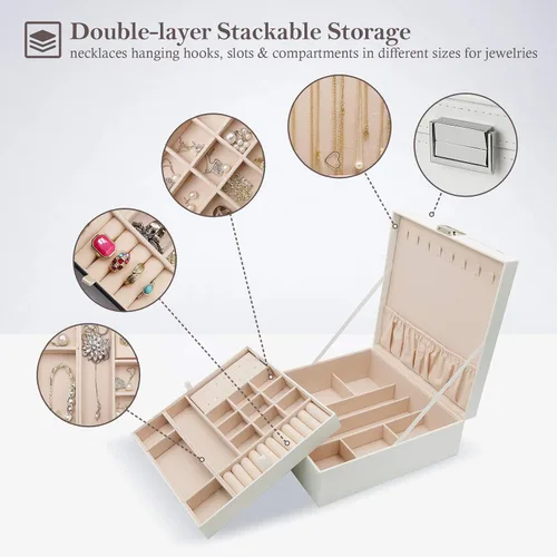 Miniatura 3 de ProCase - Joyero grande de cuero con dos niveles para organizar aretes pulseras anillos relojes para mujeres niñas regalo ideal para novia o esposa